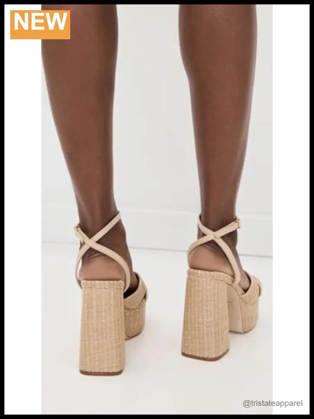 Platform Sandals with Leather Piping Chunky Heel Raffia Sole